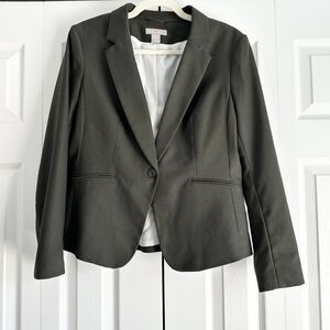 H&M Blazer Womens Size M Dark Olive Green Fitted Single-Breasted Workwear